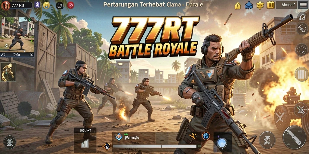 Screenshot gameplay dari 777RT menampilkan aksi seru dalam pertarungan Battle Royale.