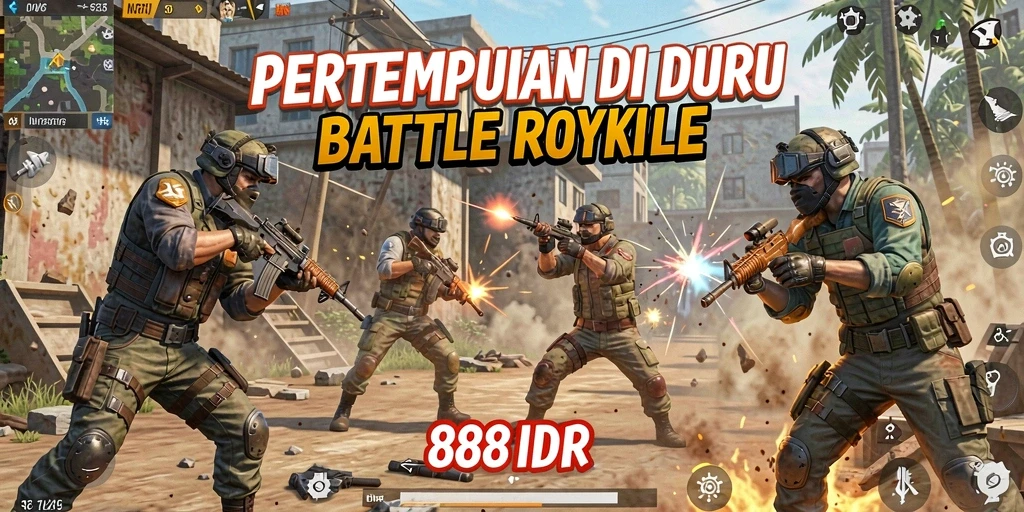 Tampilan gameplay Battle Royale yang seru dan mendebarkan.