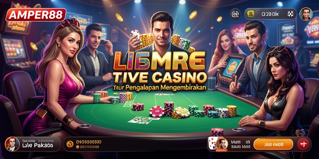 Tangkapan layar gameplay Live Casino AMPER88 dengan dealer langsung.
