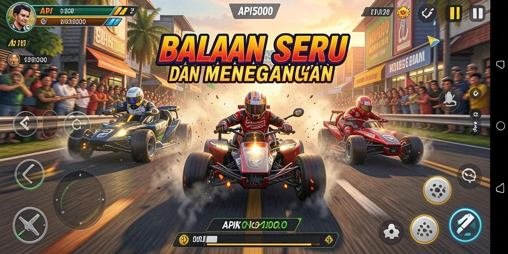 Screenshot menampilkan aksi balapan seru di lintasan penuh tantangan.