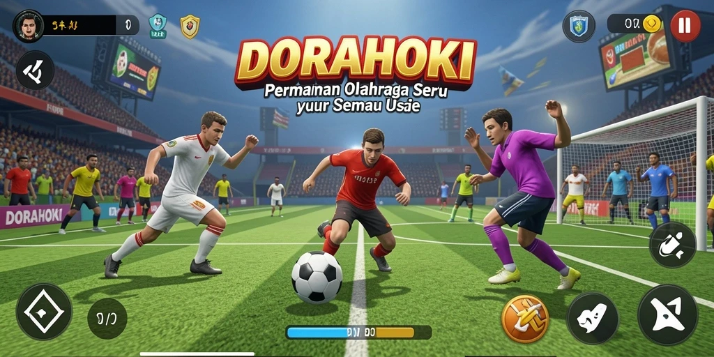 Screenshot DORAHOKI menampilkan aksi seru dalam olahraga yang intens.