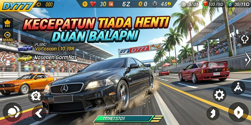 Screenshot gameplay DY777 menunjukkan balapan seru dan grafis luar biasa.