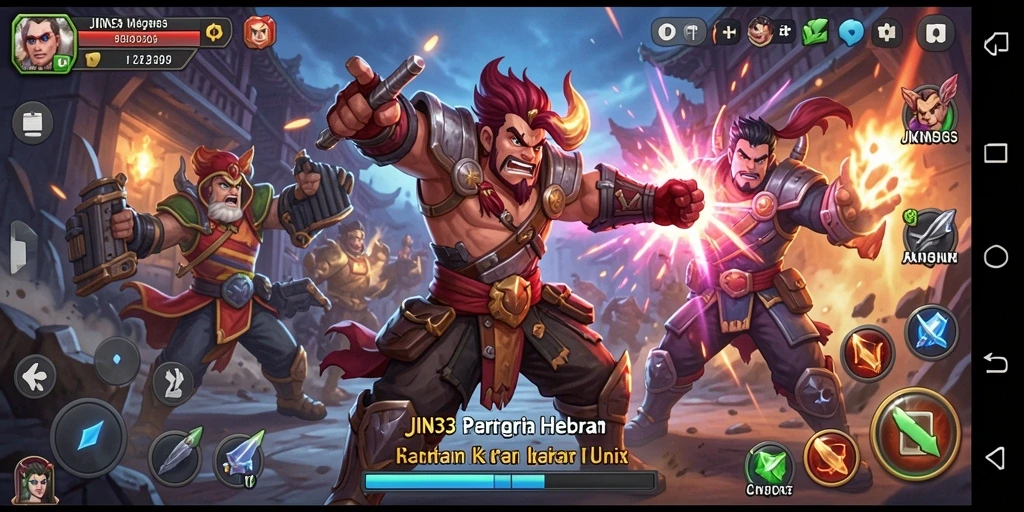 Screenshot gameplay JIN33 yang menampilkan pertarungan seru karakter unik.
