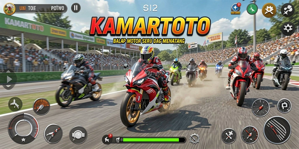Screenshot KAMARTOTO menampilkan aksi balap motor yang seru dan menarik.