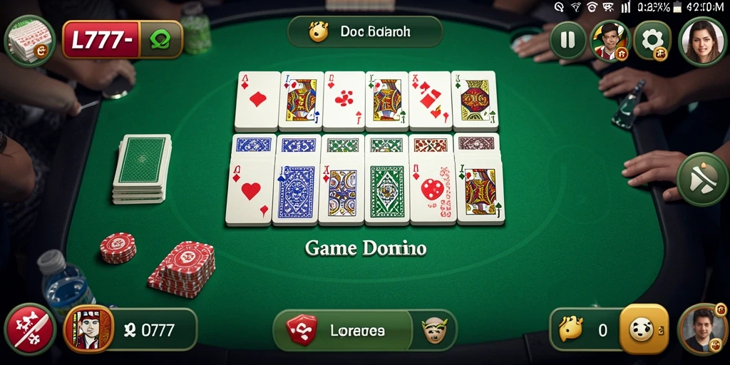 Screenshot gameplay L777 menampilkan keseruan permainan Domino antar pemain.
