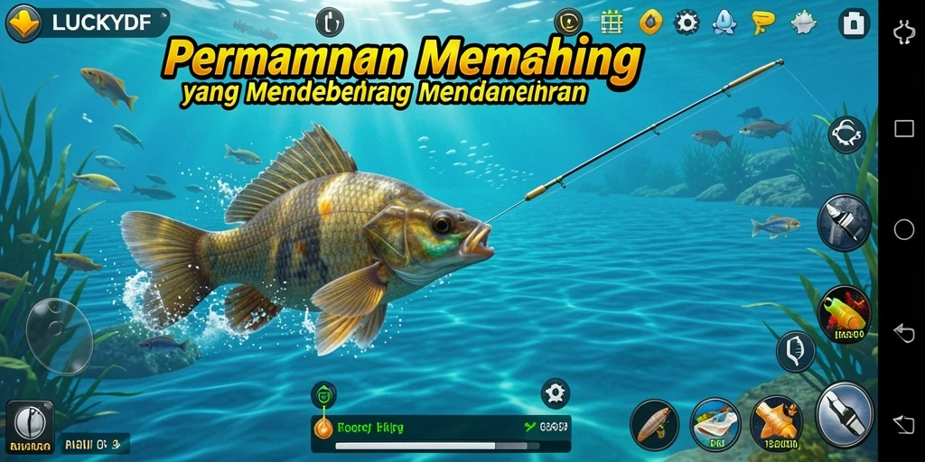 Tampilan gameplay LUCKYDF dengan aksi memancing yang seru.