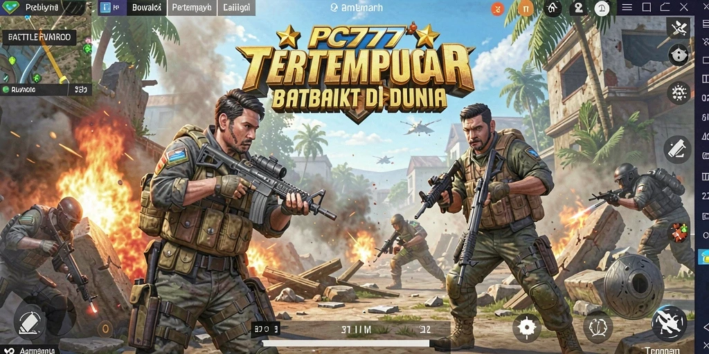 Tangkapan layar utama PC777 menampilkan pertempuran epik dalam mode Battle Royale.