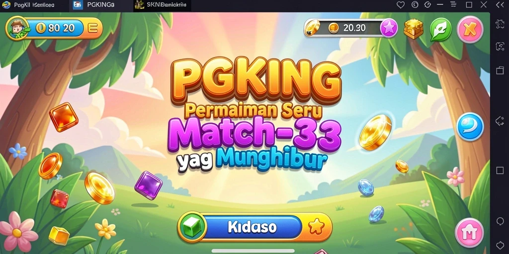 Tampilan gameplay PGKING dengan permata berwarna-warni yang seru.