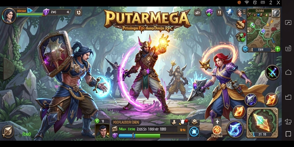 Tangkapan layar menunjukkan aksi intens di PUTARMEGA dengan grafis fantasy yang memukau.