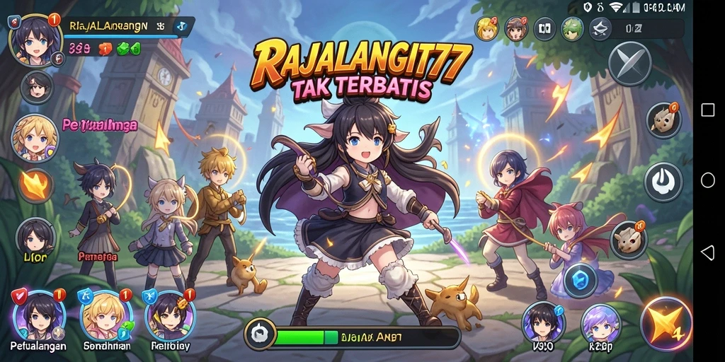 Screenshot gameplay RAJALANGIT77 menampilkan pertarungan seru dengan karakter anime.