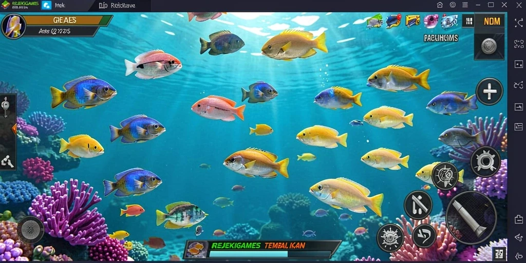 Tampilan gameplay seru dalam REJEKIGAMES saat menembak ikan.